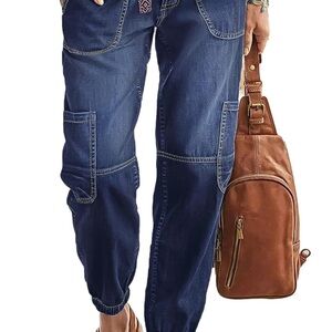 Flamingals Women's Straight Leg Button Fly Jeans in Dark Blue